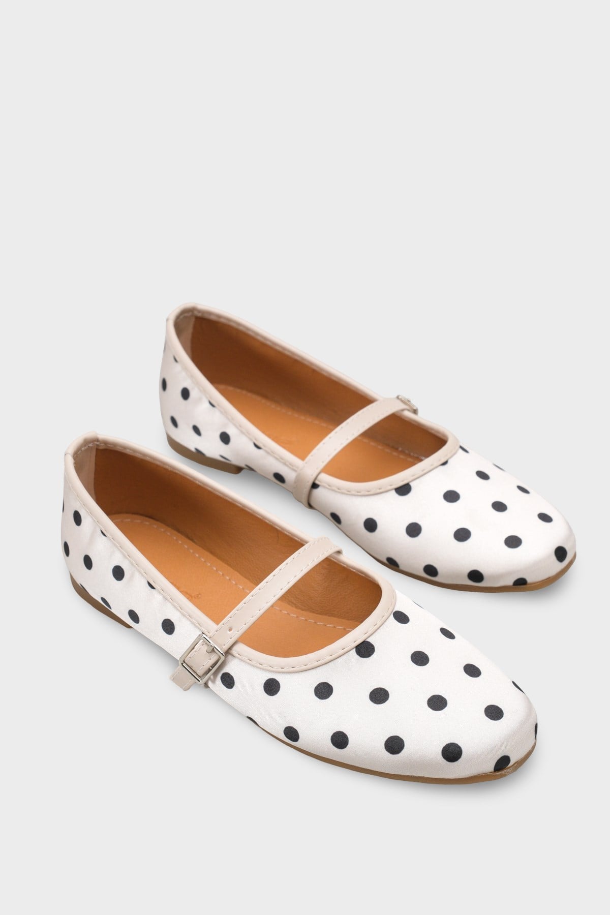 Capone Cathryn Buckle Strap Polka Dot Women Cream Ballet Flat