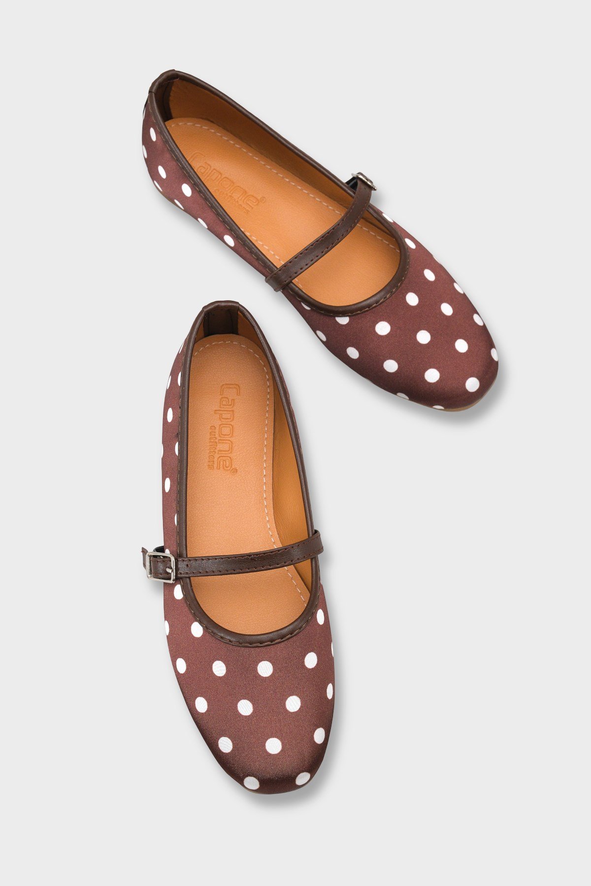 Capone Cathryn Buckle Strap Polka Dot Women Brown Ballet Flat