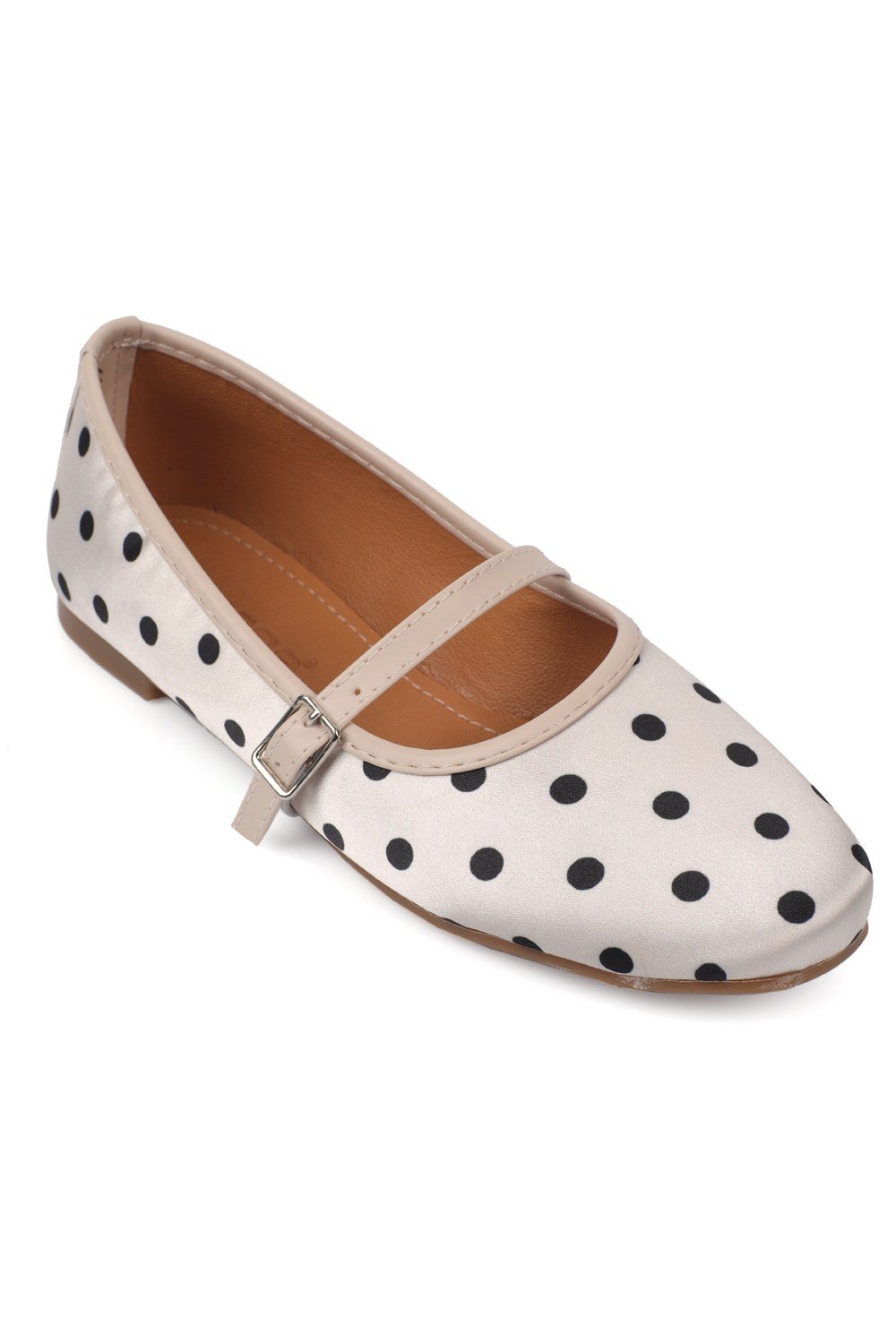 Capone Cathryn Buckle Strap Polka Dot Women Cream Ballet Flat