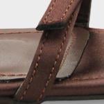 Capone Connie Square Toe Ankle Strap Crystal Embellished Buckle Mid Heel Women Satin Brown Shoe