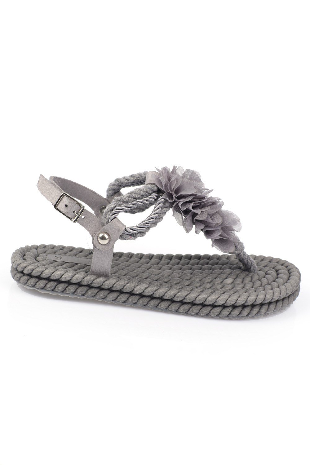 Capone Corded Rope Flower Detail Women Grey Thong Sandals