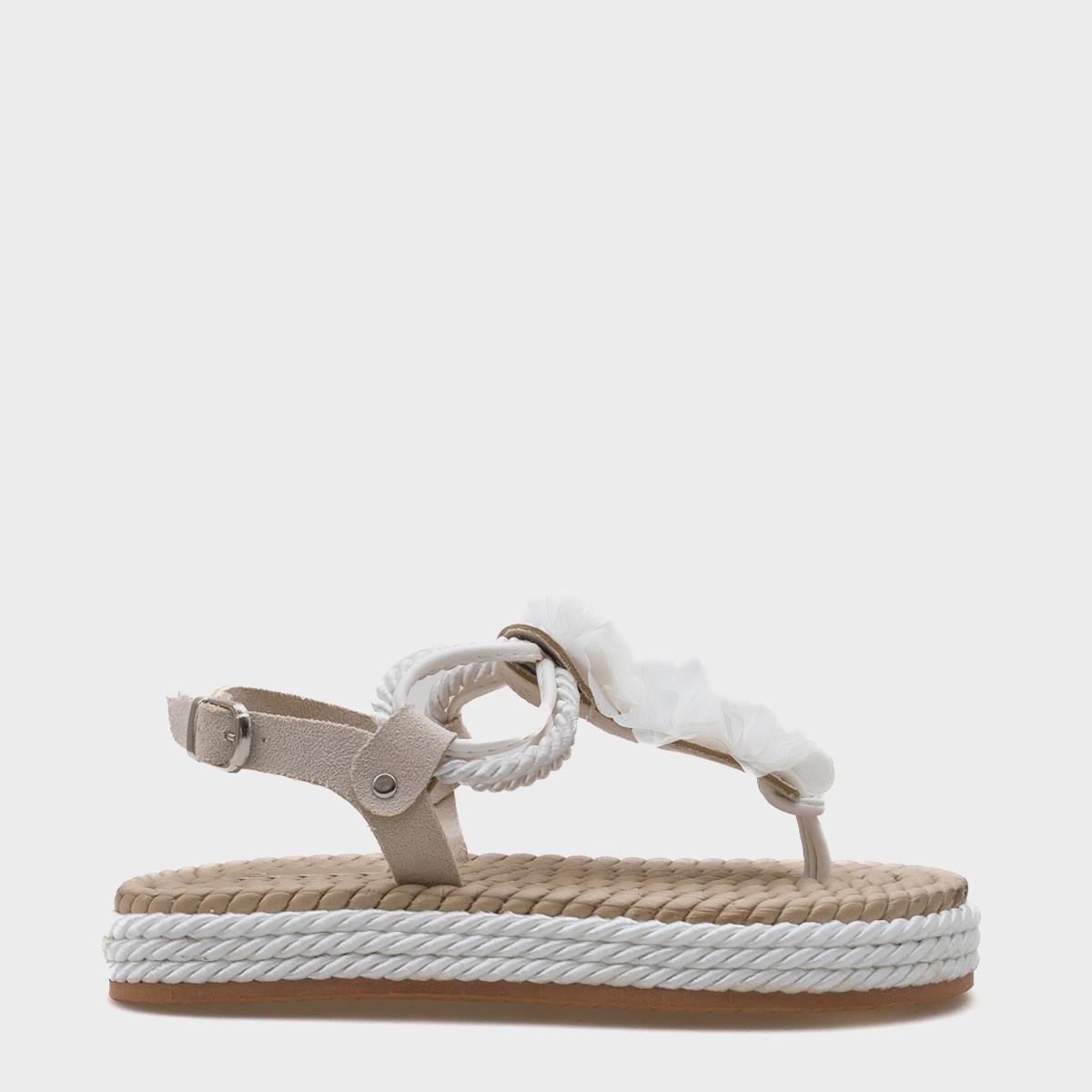 Capone Corded Rope Flower Detail Women White Thong Sandals