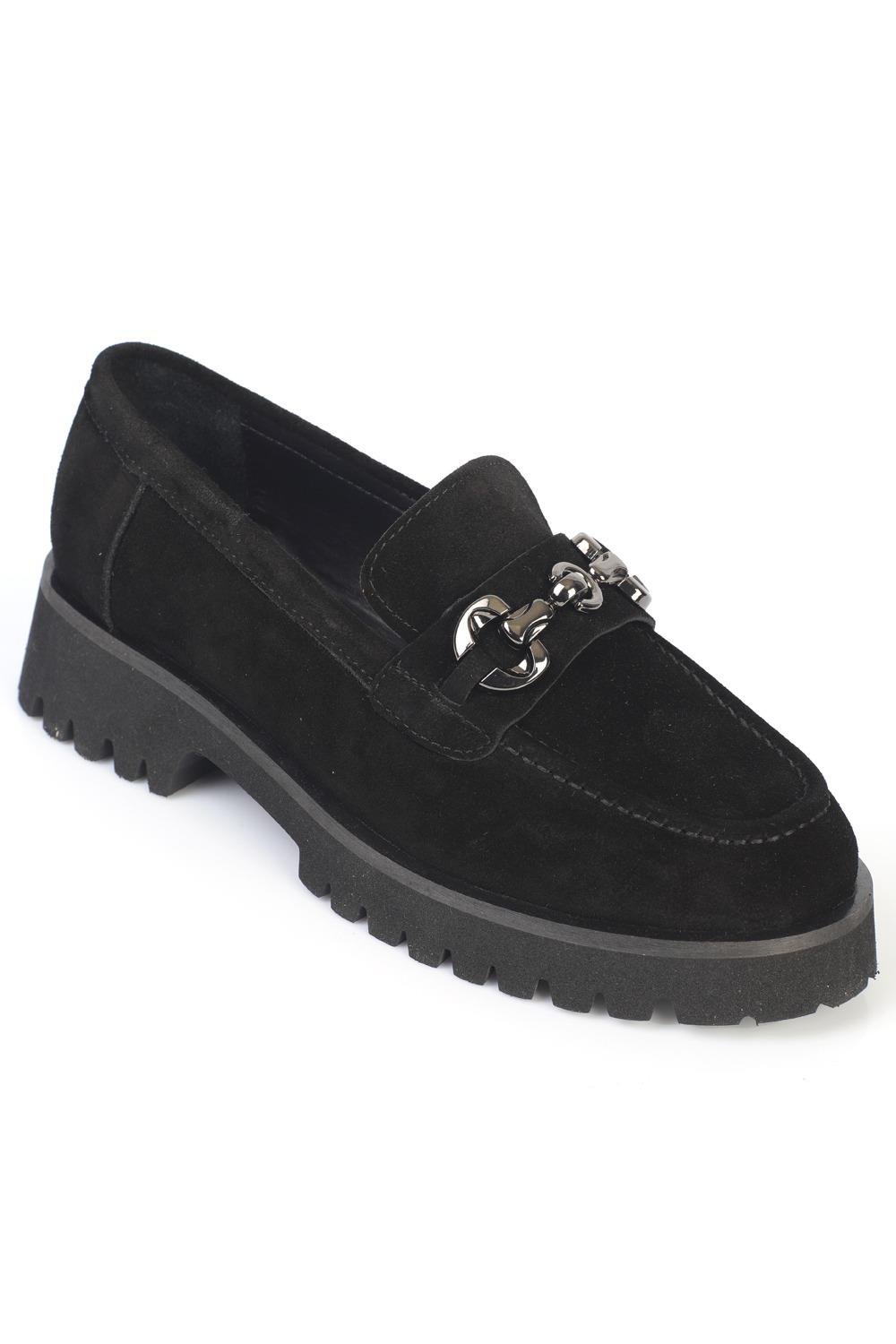 Capone Cork Sole Leather Women Black Loafer