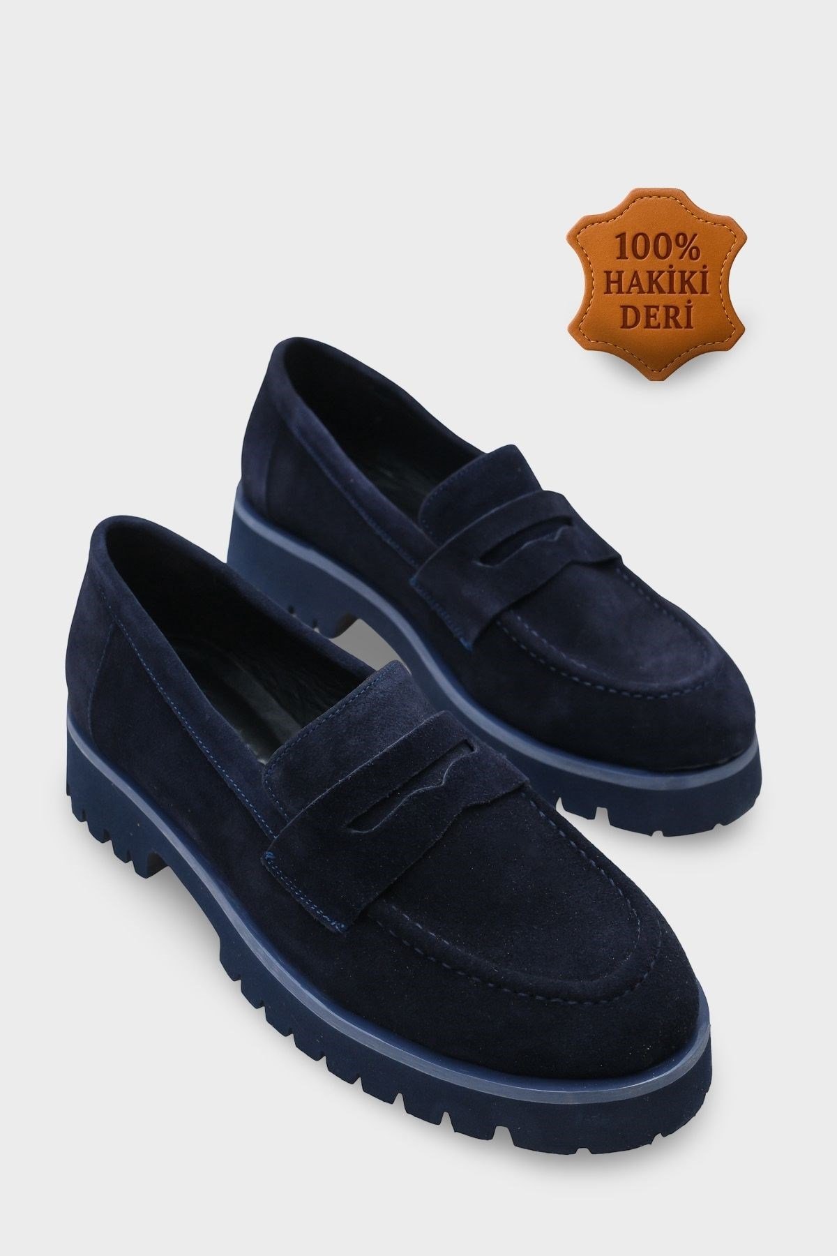 Capone Cork Sole Leather Women Navy Suede Loafer