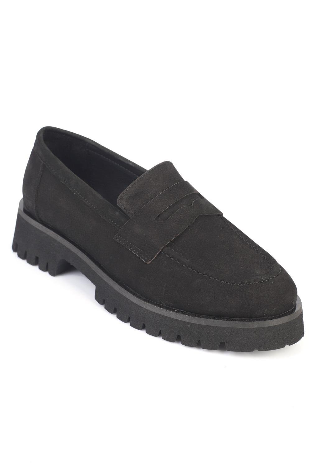Capone Cork Sole Leather Women Nubuck Black Loafer
