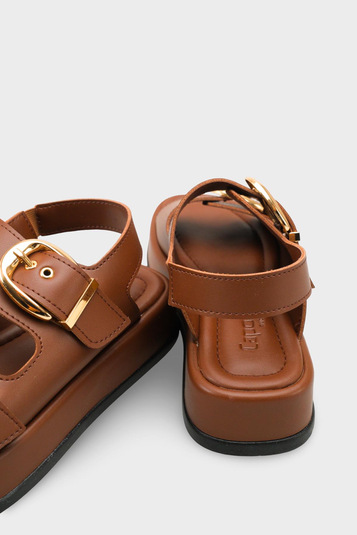 Capone Cortney Wedge Heel Double Band Buckle Women Brown Sandal