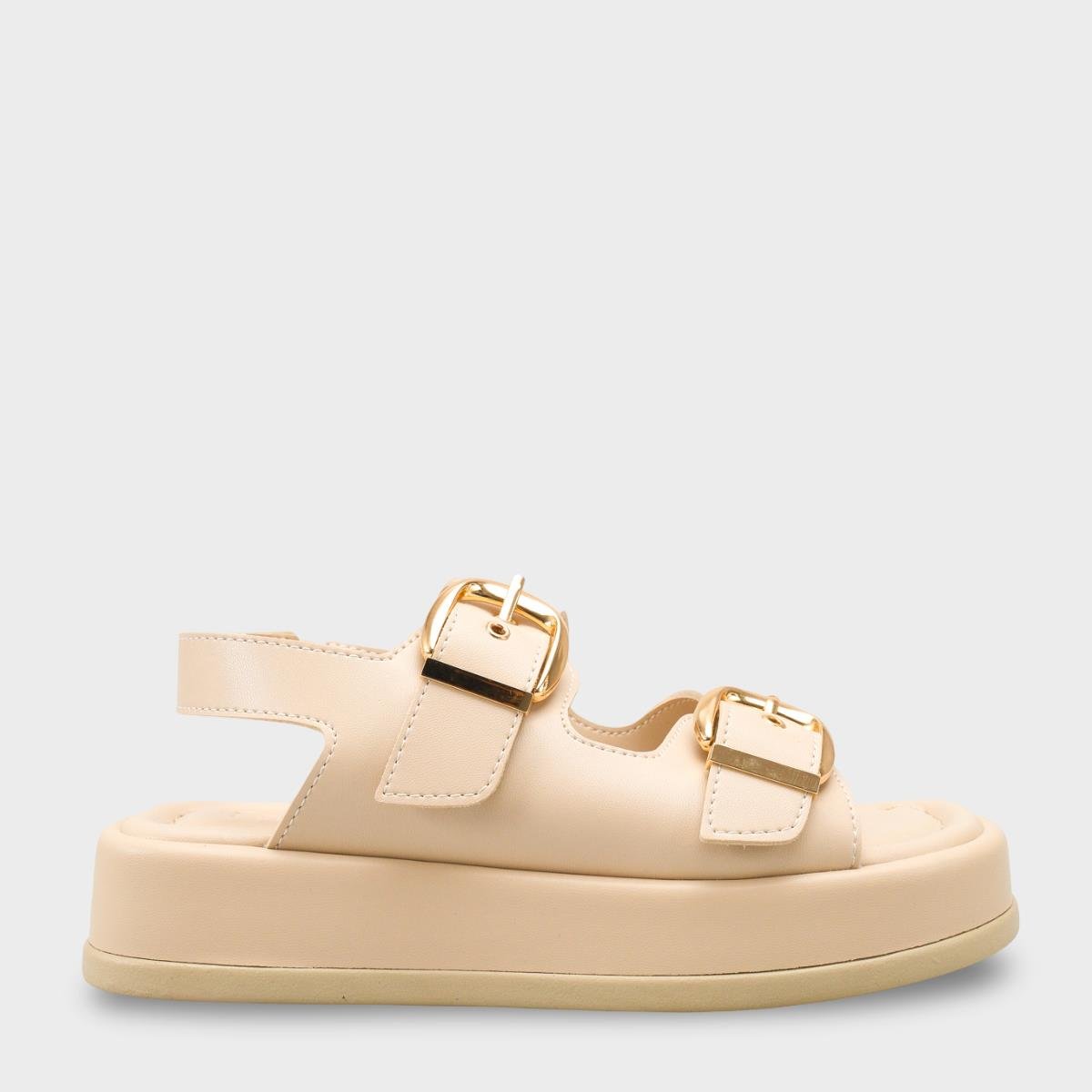Capone Cortney Wedge Heel Double Band Buckle Women Beige Sandal
