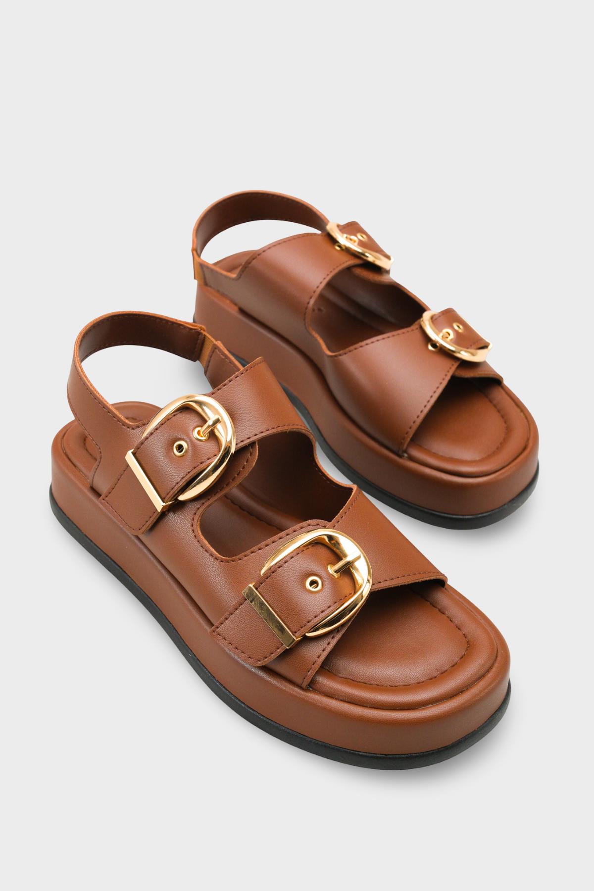 Capone Cortney Wedge Heel Double Band Buckle Women Brown Sandal
