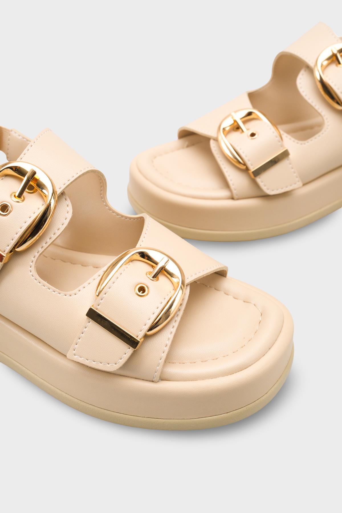Capone Cortney Wedge Heel Double Band Buckle Women Beige Sandal