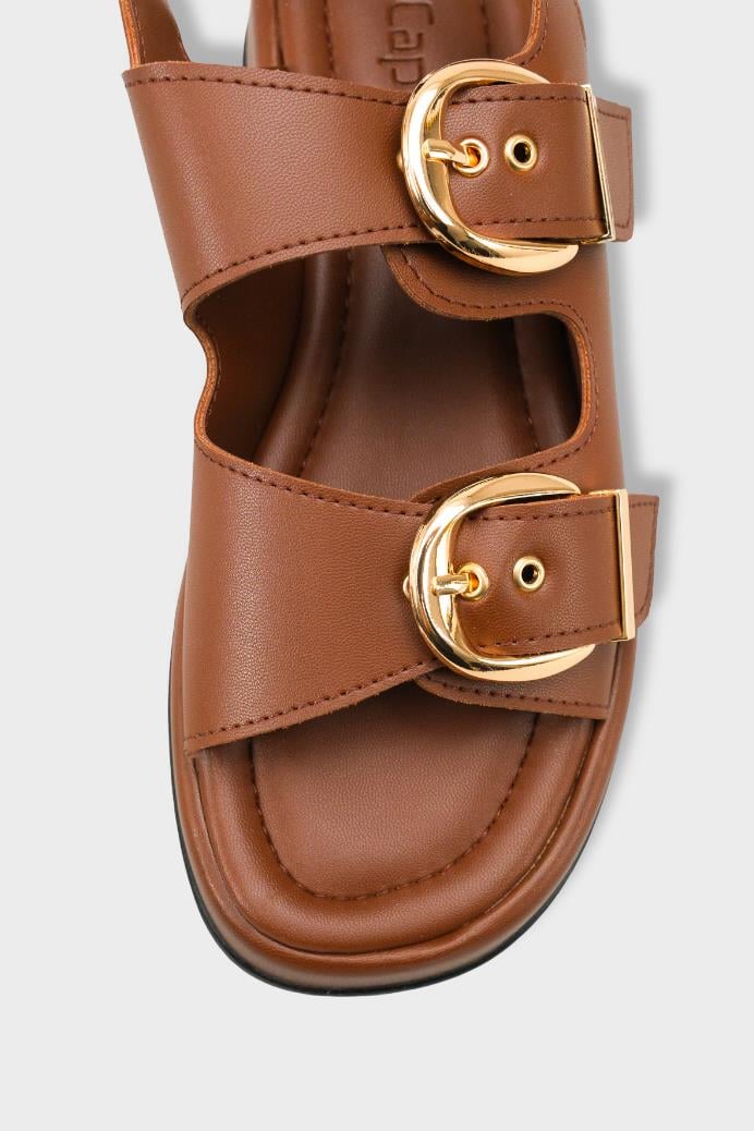 Capone Cortney Wedge Heel Double Band Buckle Women Brown Sandal
