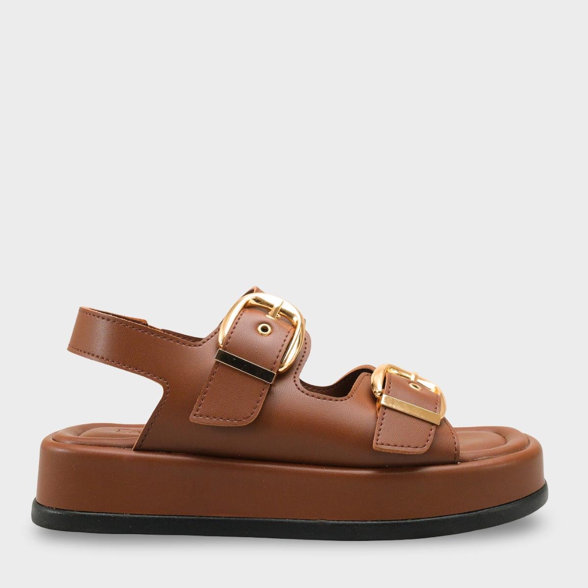 Capone Cortney Wedge Heel Double Band Buckle Women Brown Sandal