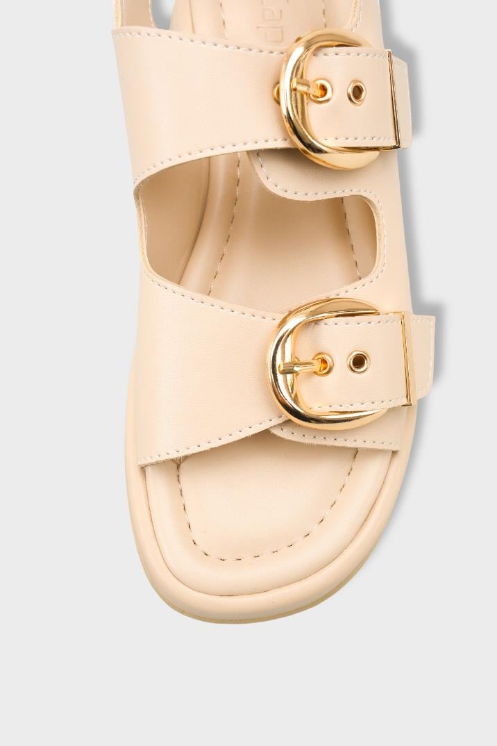 Capone Cortney Wedge Heel Double Band Buckle Women Beige Sandal