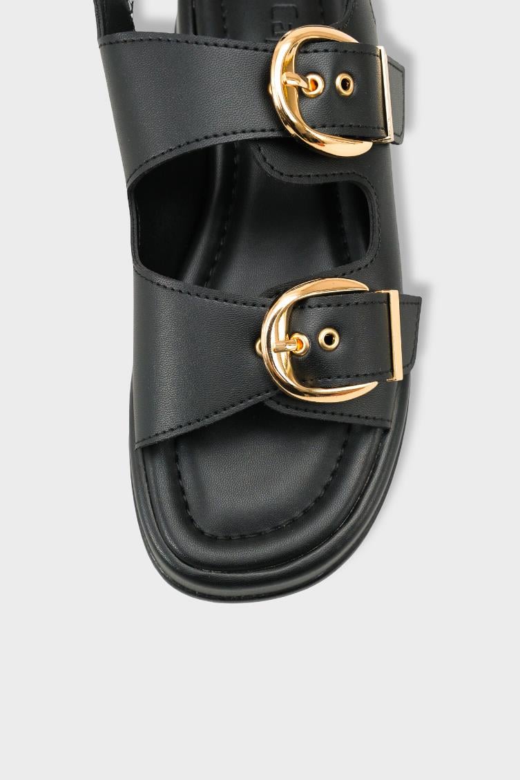 Capone Cortney Wedge Heel Double Band Buckle Women Black Sandal