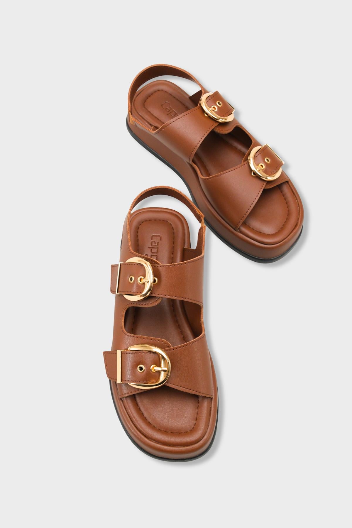 Capone Cortney Wedge Heel Double Band Buckle Women Brown Sandal