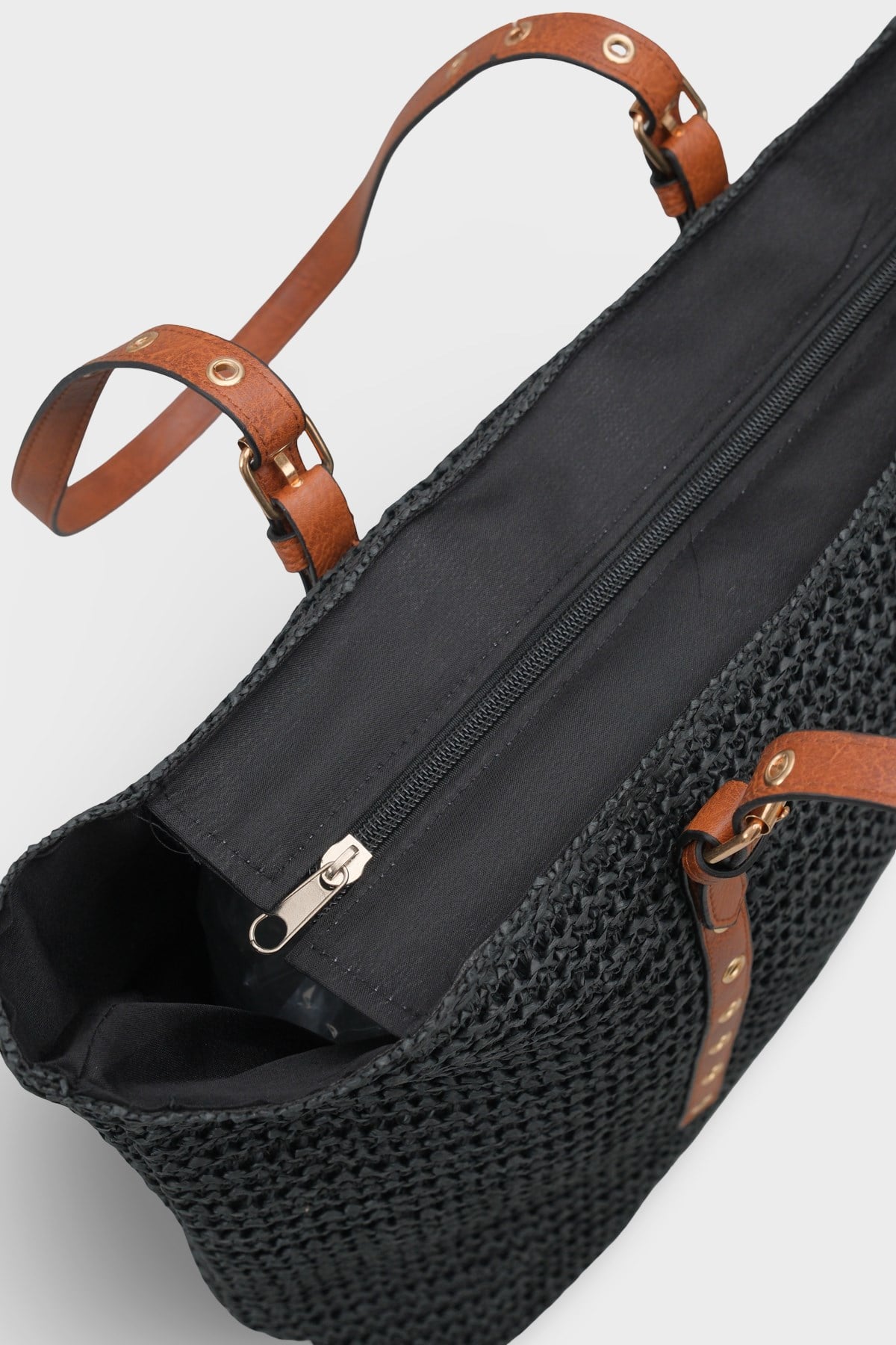 Capone Costa Blanca Raffia Look Women Black Tote Bag