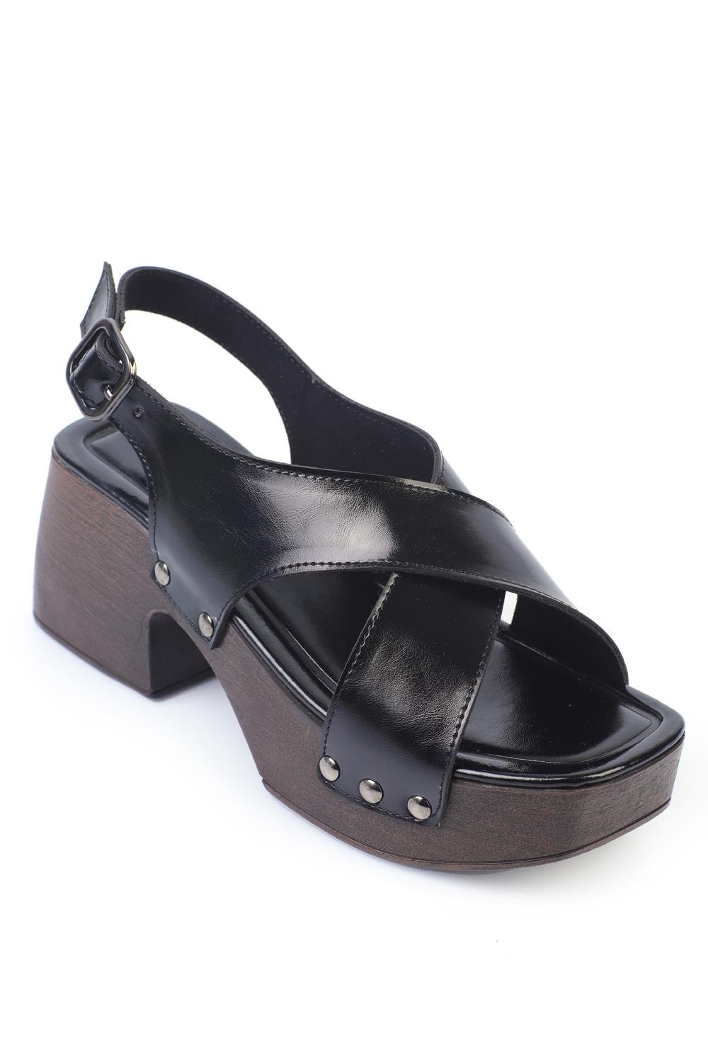 Capone Cross Ankle Strap Women Black Sabot Sandals