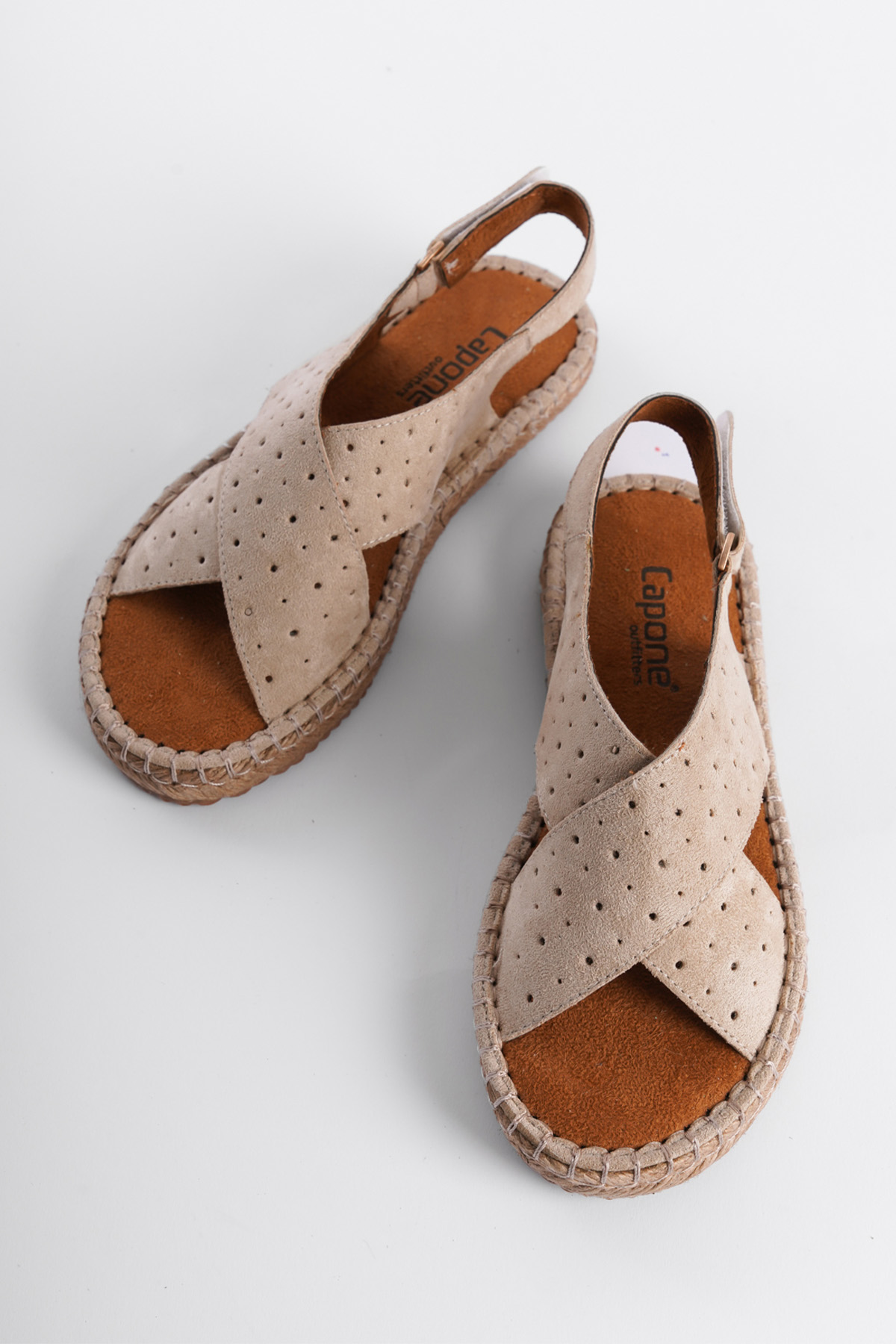 Capone Cross-Strapped Women Sued Beige Espadrille Sandals