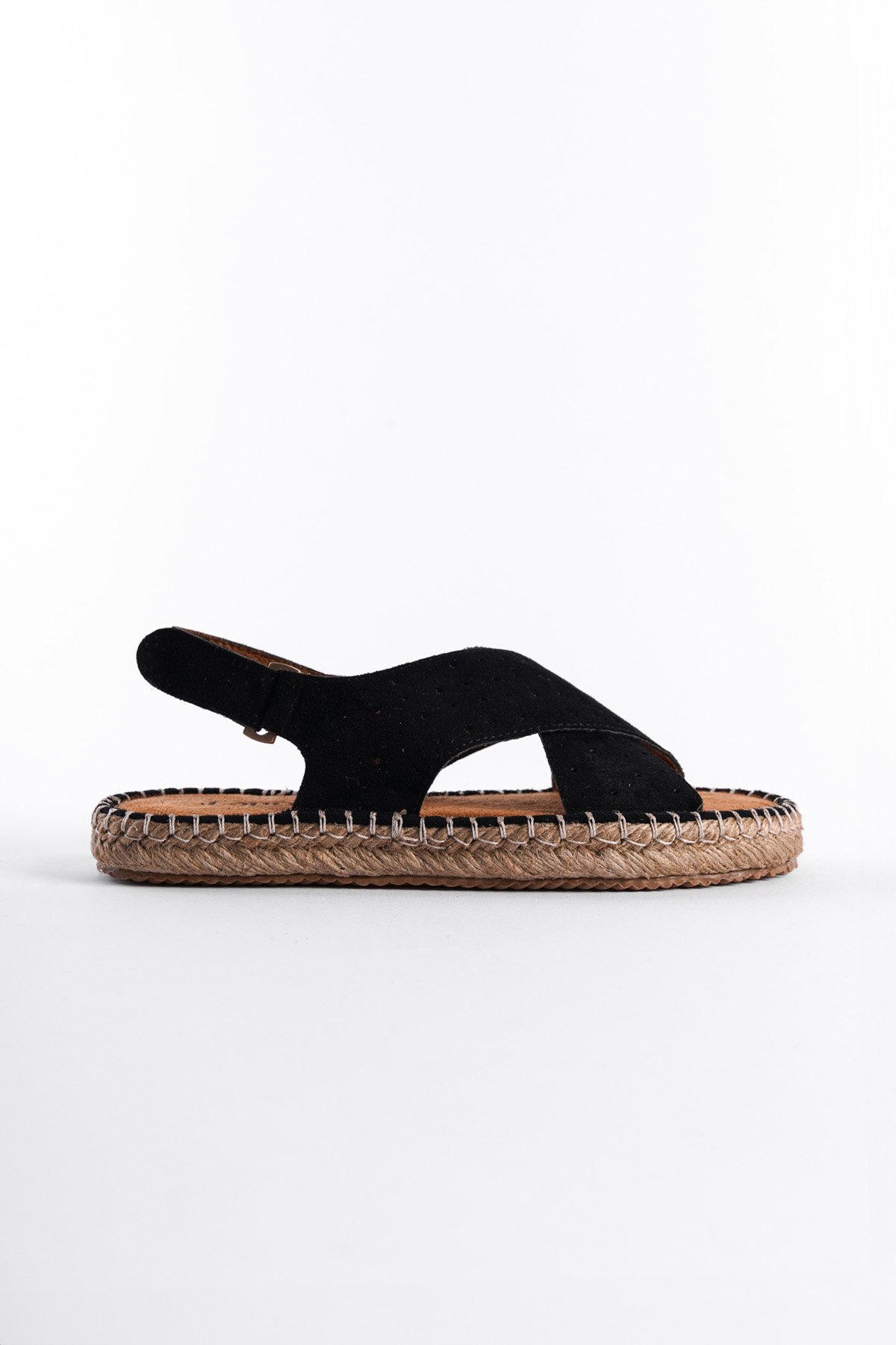 Capone Cross-Strapped Women Suede Black Espadrille Sandals