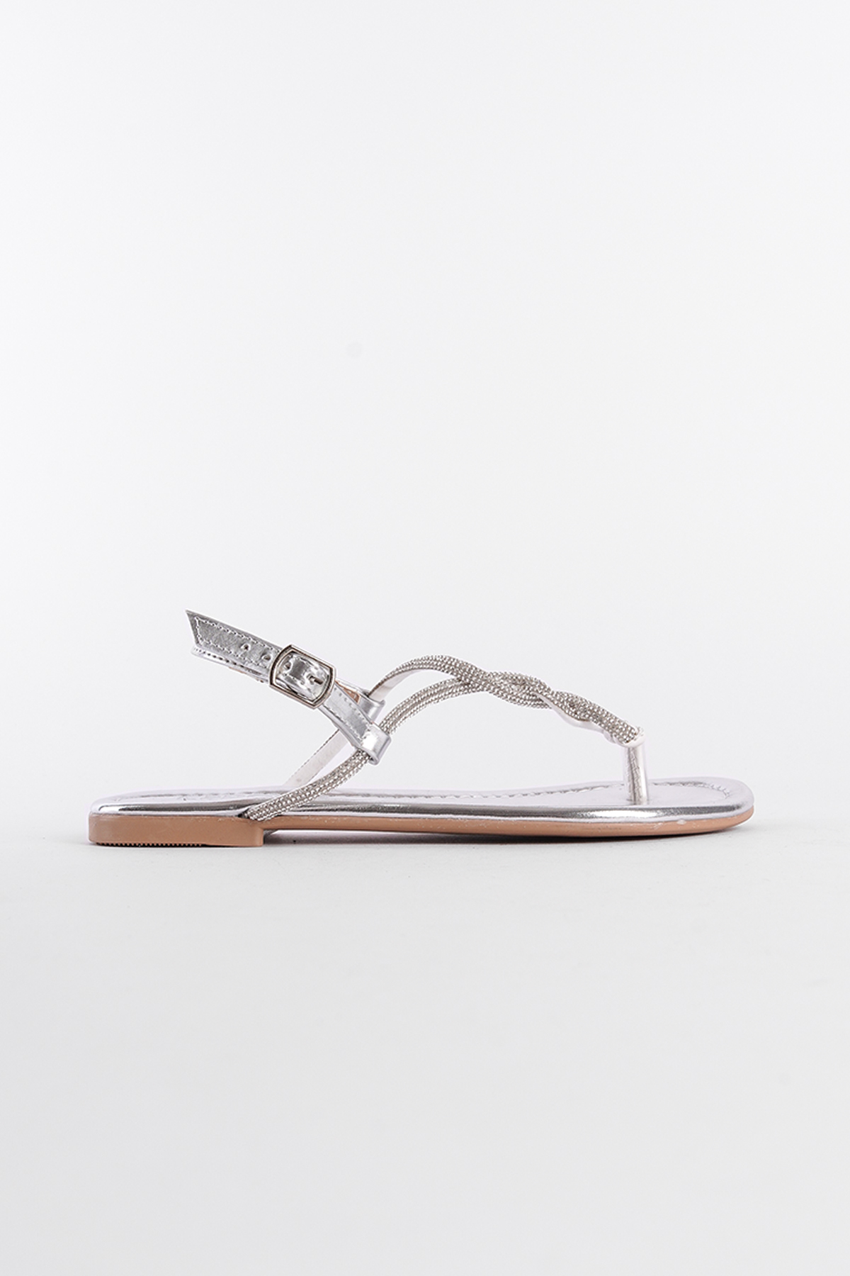 Capone Crystal Embellished Flat Heel Women Metallic Silver Thong Sandals