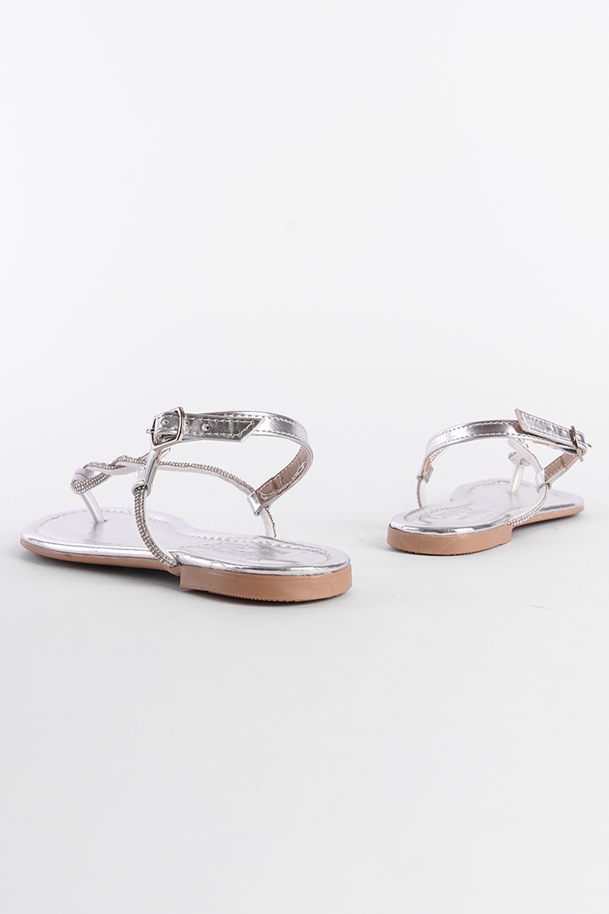 Capone Crystal Embellished Flat Heel Women Metallic Silver Thong Sandals