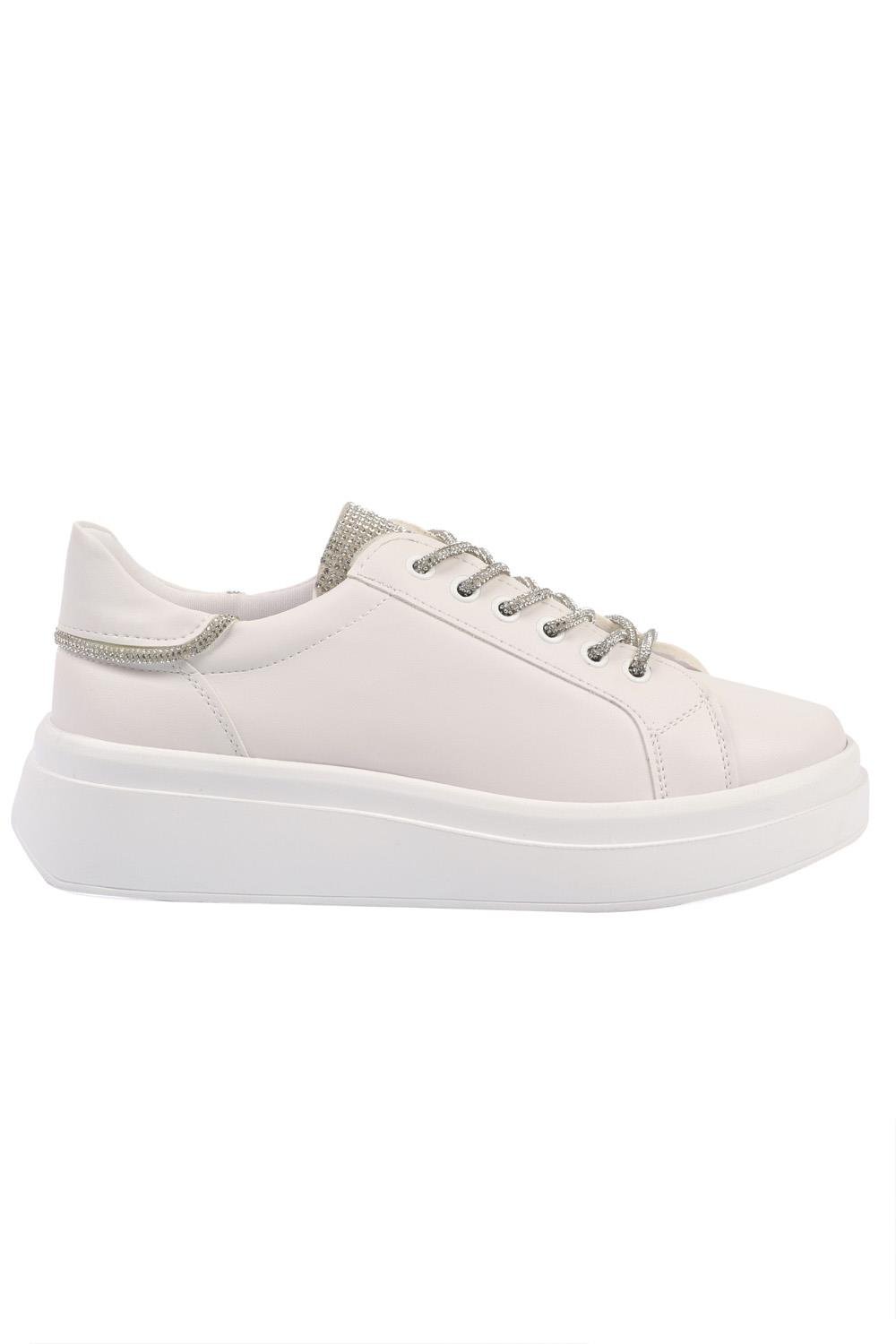 Capone Crystal Embellished Lace-Up Women White Sneaker Sports Shoes