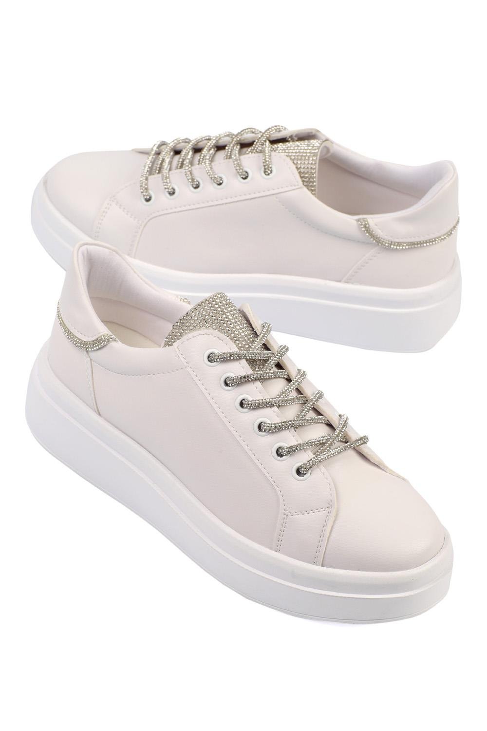 Capone Crystal Embellished Lace-Up Women White Sneaker Sports Shoes