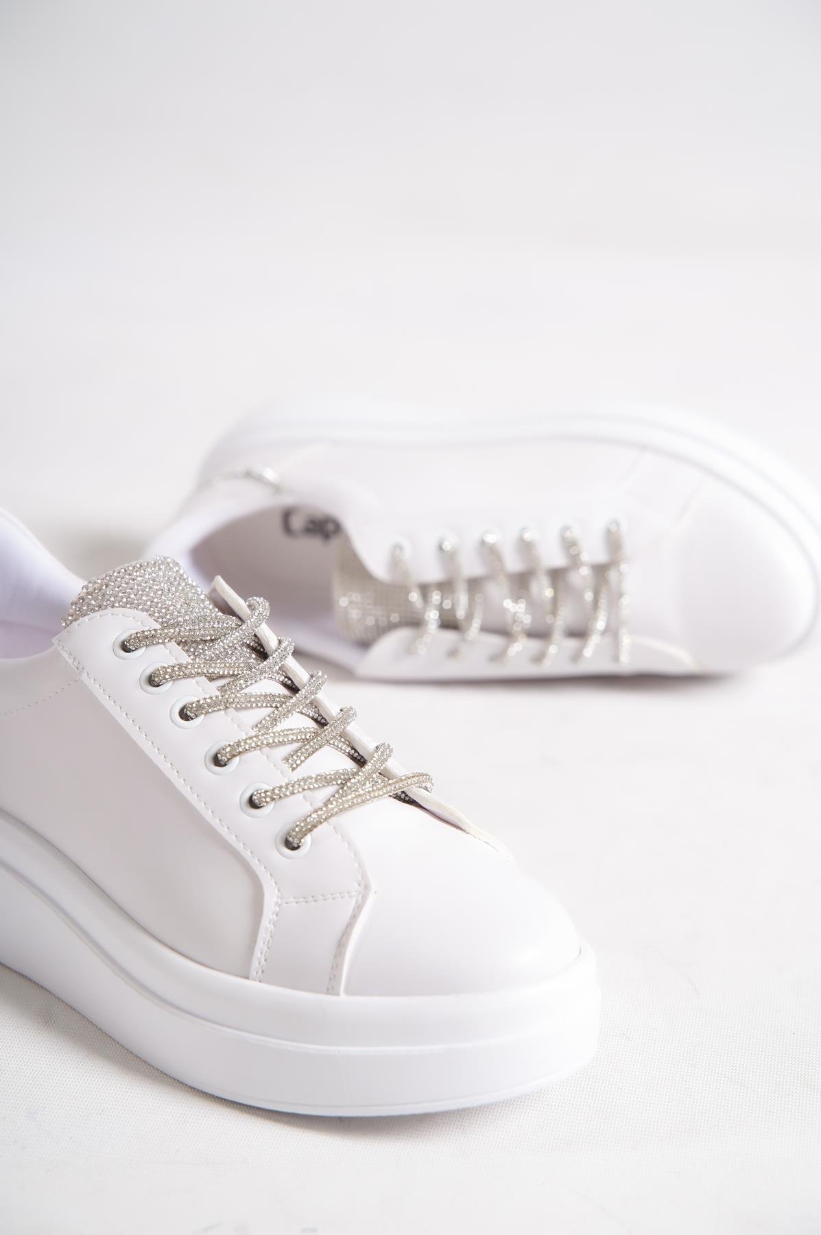 Capone Crystal Embellished Lace-Up Women White Sneaker Sports Shoes
