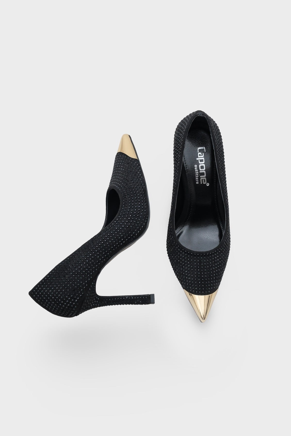 Capone Crystal Embellished Pointed Metal Toe Satin Women Satin Black Evening Stiletto