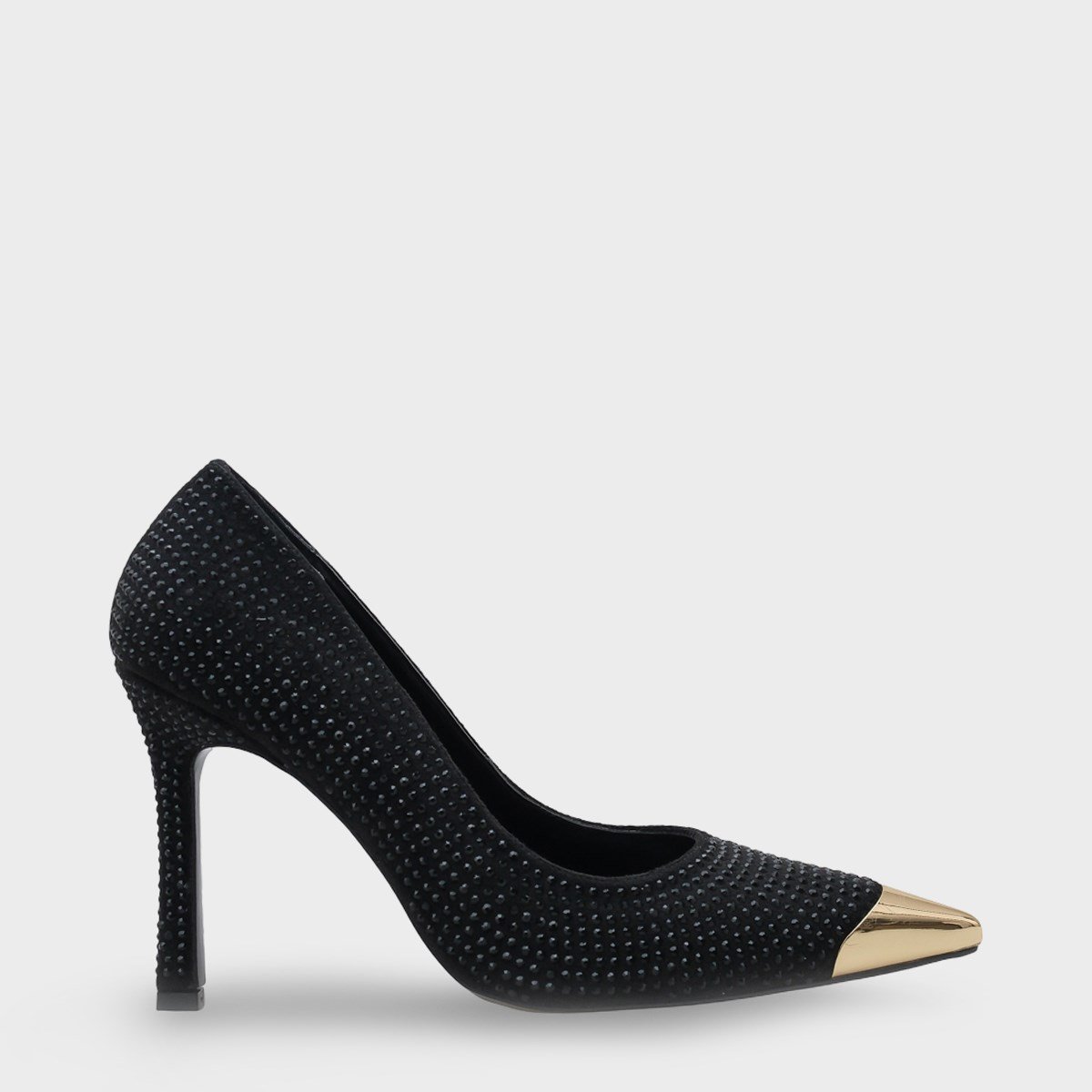 Capone Crystal Embellished Pointed Metal Toe Satin Women Satin Black Evening Stiletto