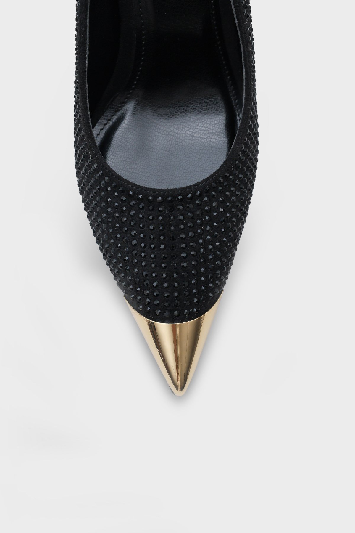 Capone Crystal Embellished Pointed Metal Toe Satin Women Satin Black Evening Stiletto