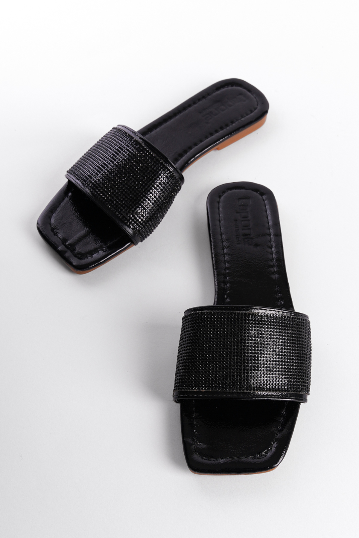 Capone Crystal Embellished Single Banded Flat Heel  Quilted Woman Sandals