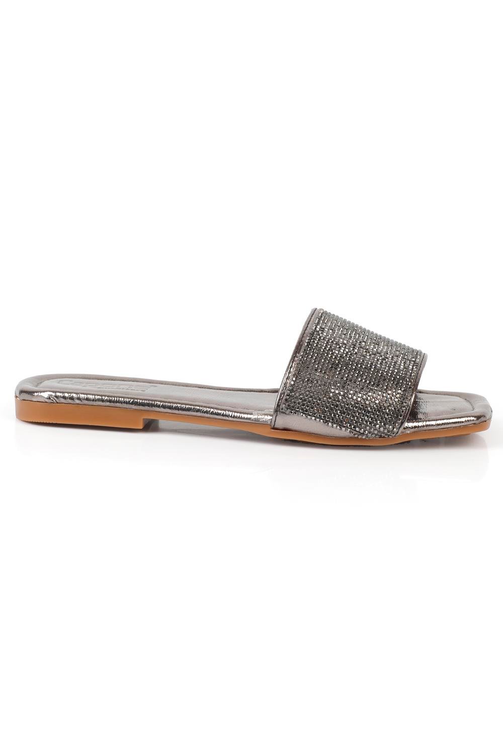 Capone Crystal Embellished Single Banded Flat Heel  Quilted Woman Sandals