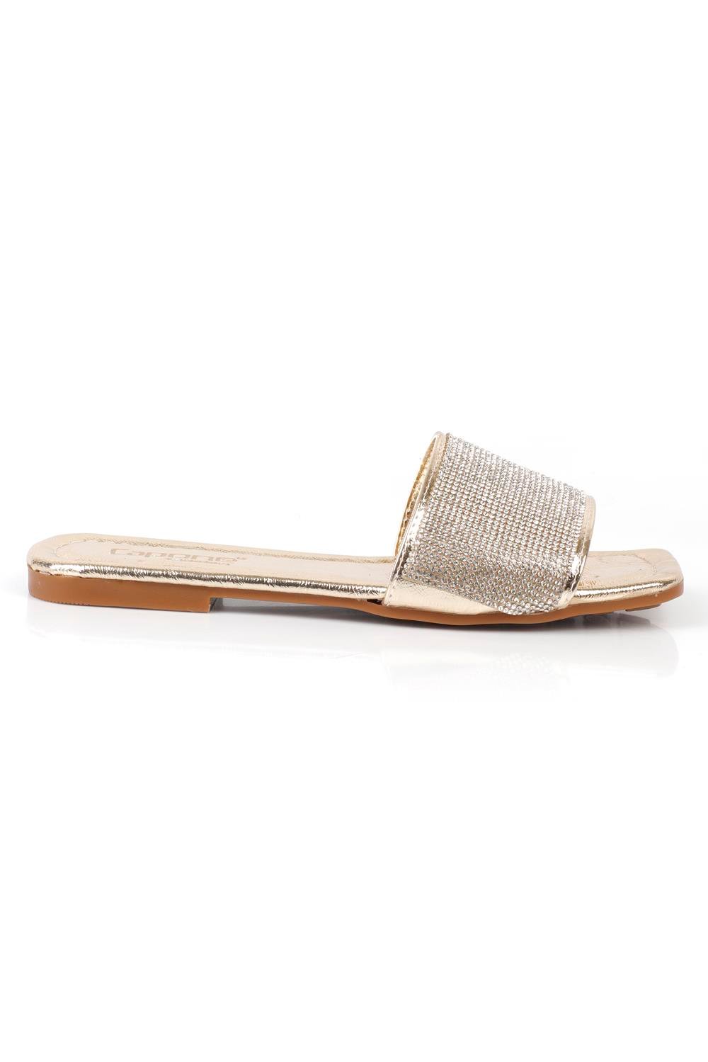 Capone Crystal Embellished Single Banded Flat Heel  Quilted Woman Sandals