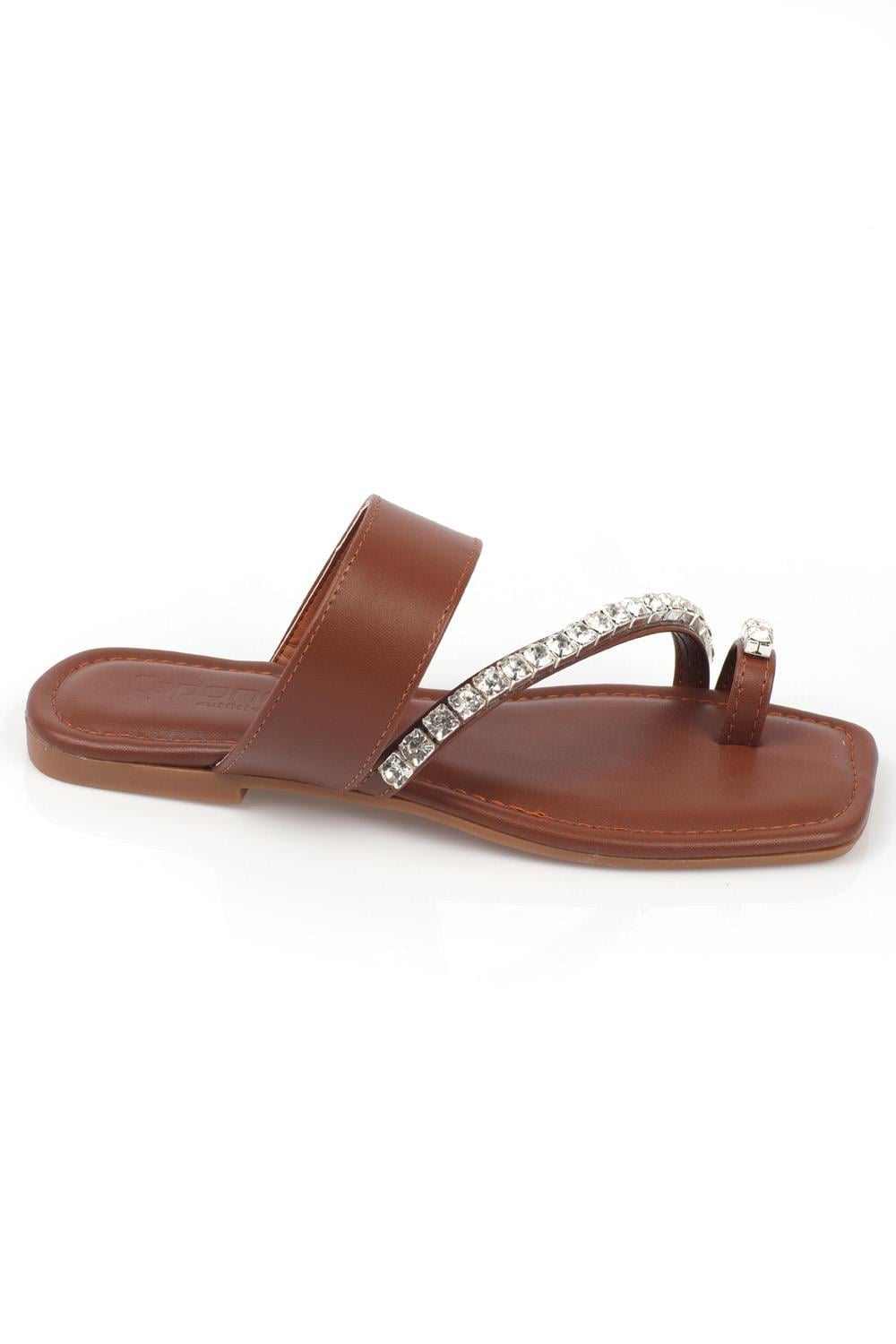Capone Crystal Embellished Toe Ring Flat Woman Sandals