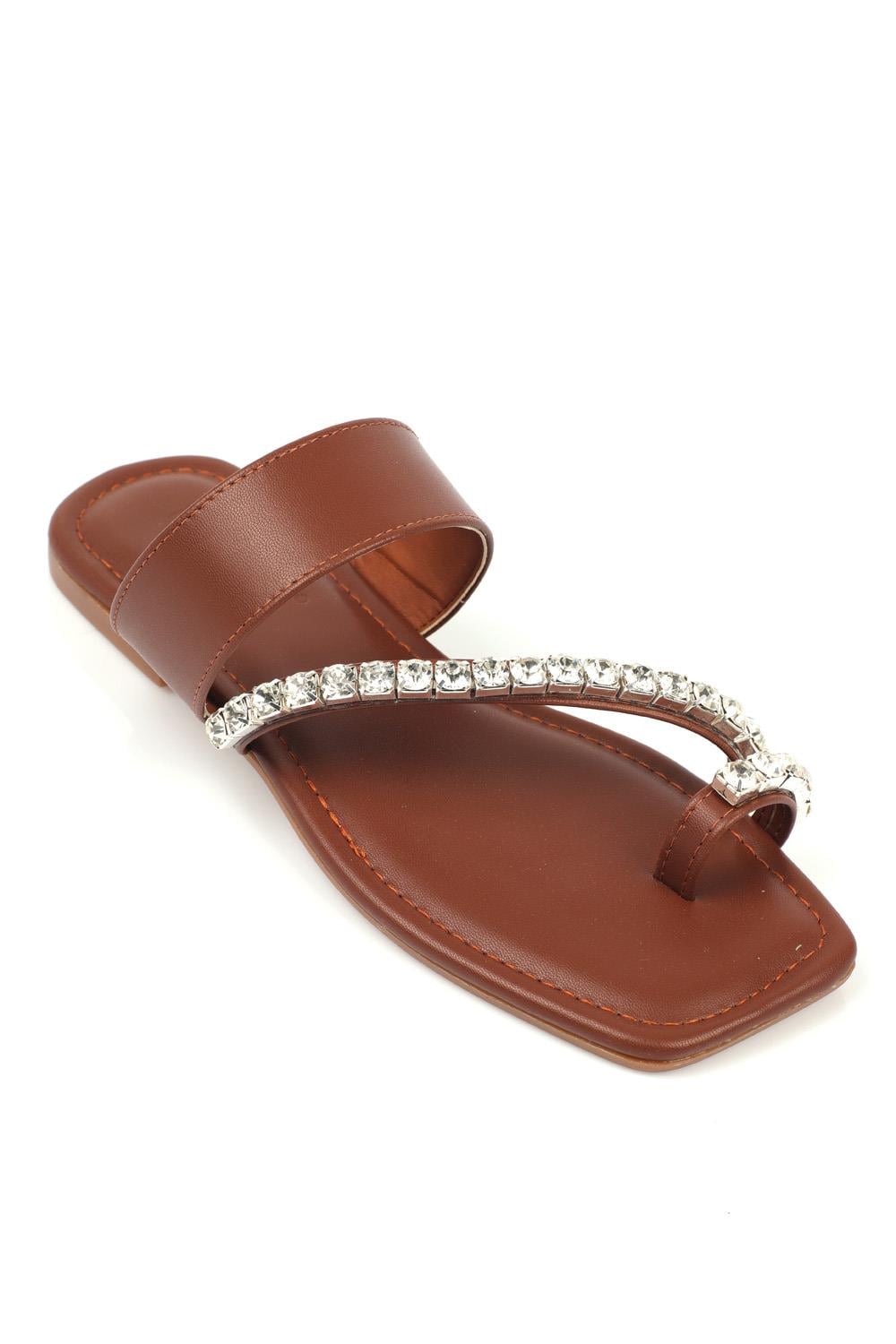 Capone Crystal Embellished Toe Ring Flat Woman Sandals