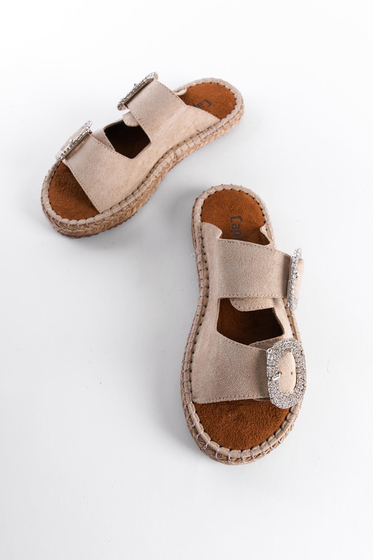Capone Crystal Embellished Women Beige Espadrille Slippers