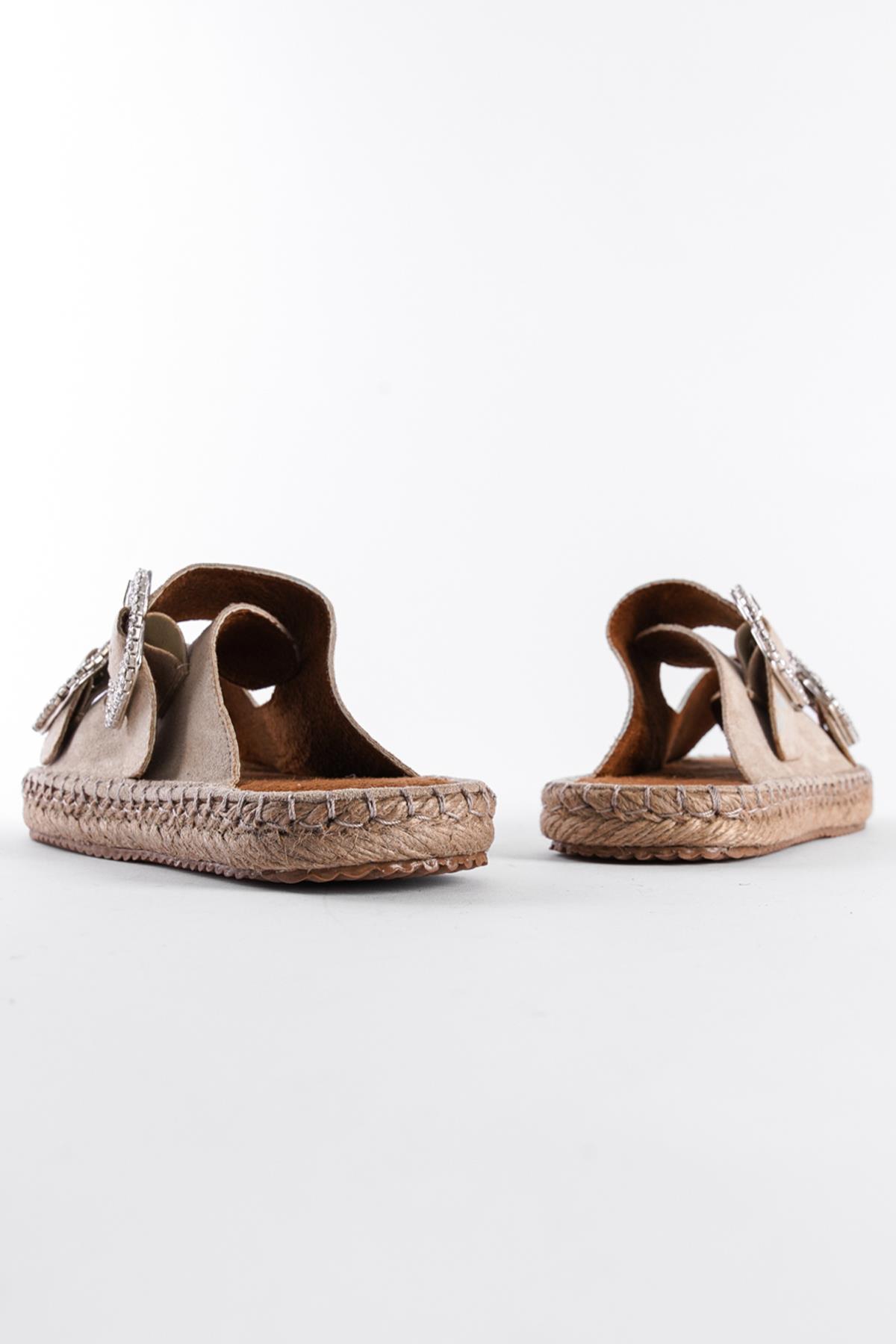 Capone Crystal Embellished Women Beige Espadrille Slippers