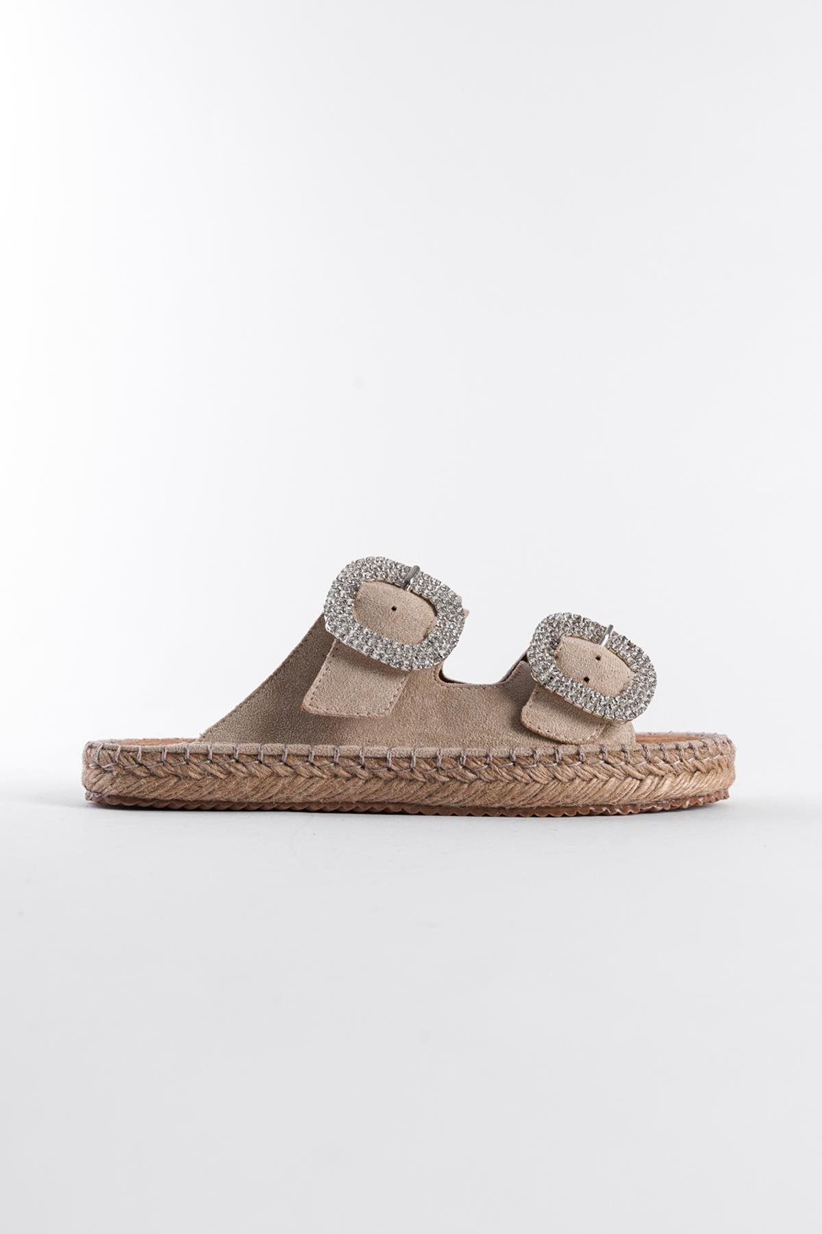 Capone Crystal Embellished Women Beige Espadrille Slippers