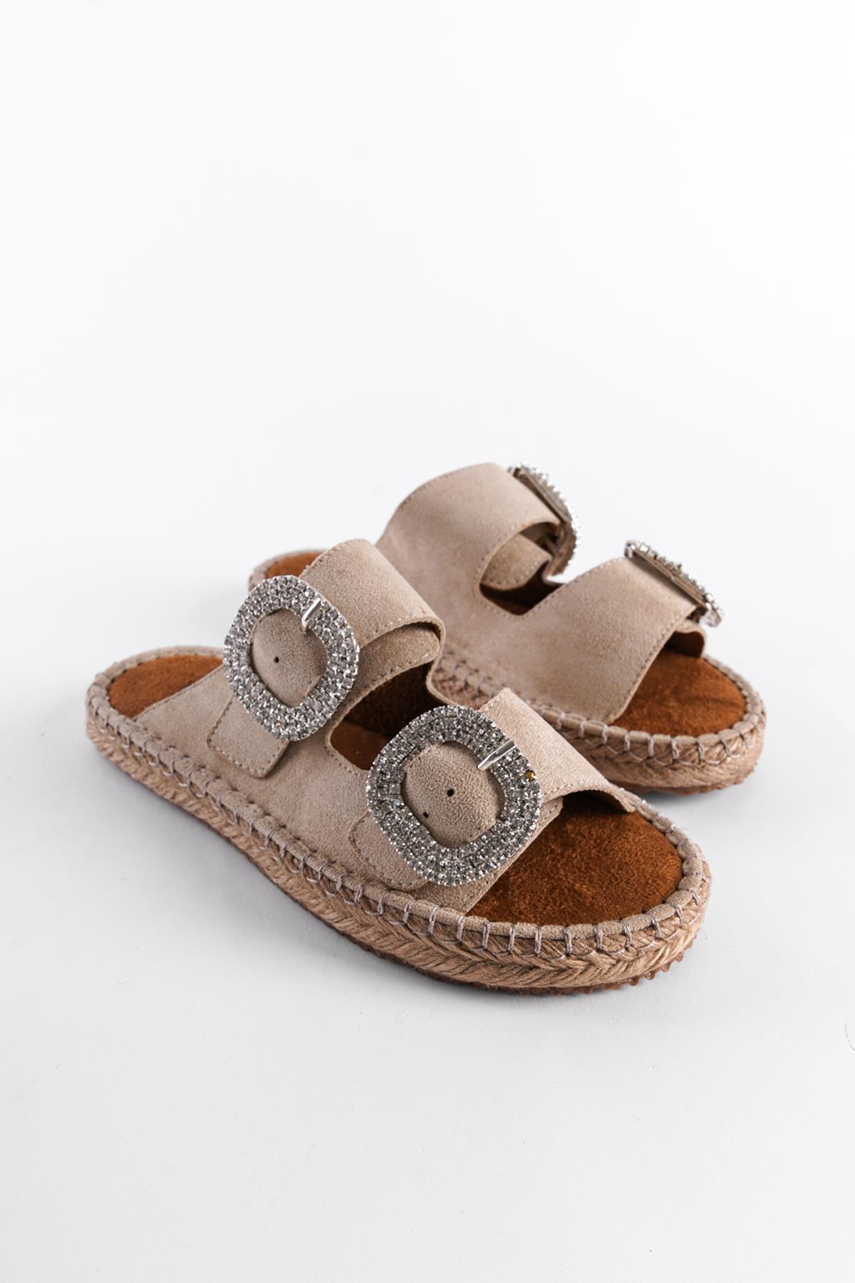 Capone Crystal Embellished Women Beige Espadrille Slippers