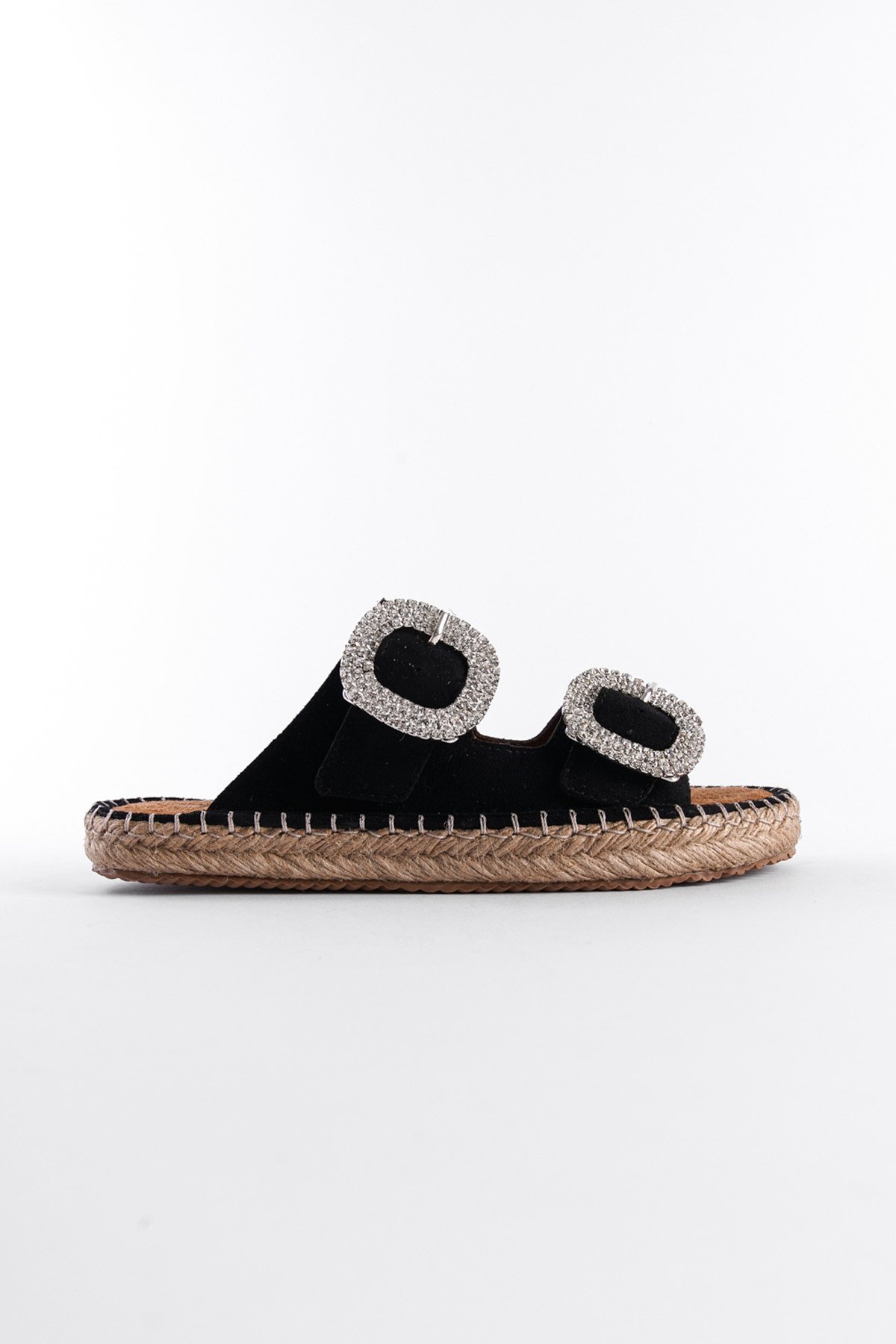 Capone Crystal Embellished Women Black Espadrille Slippers