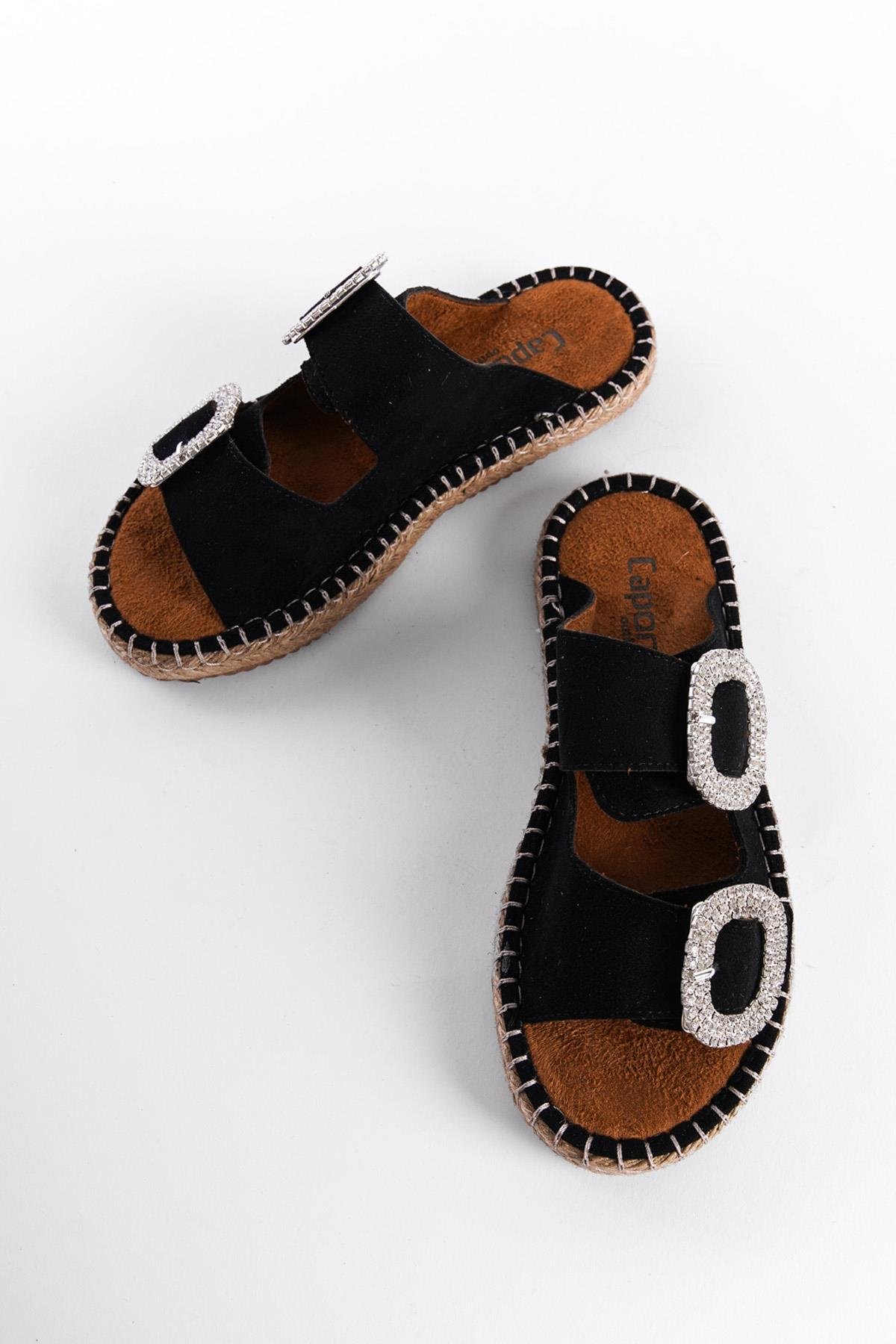 Capone Crystal Embellished Women Black Espadrille Slippers