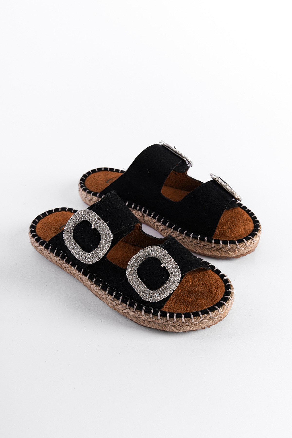 Capone Crystal Embellished Women Black Espadrille Slippers