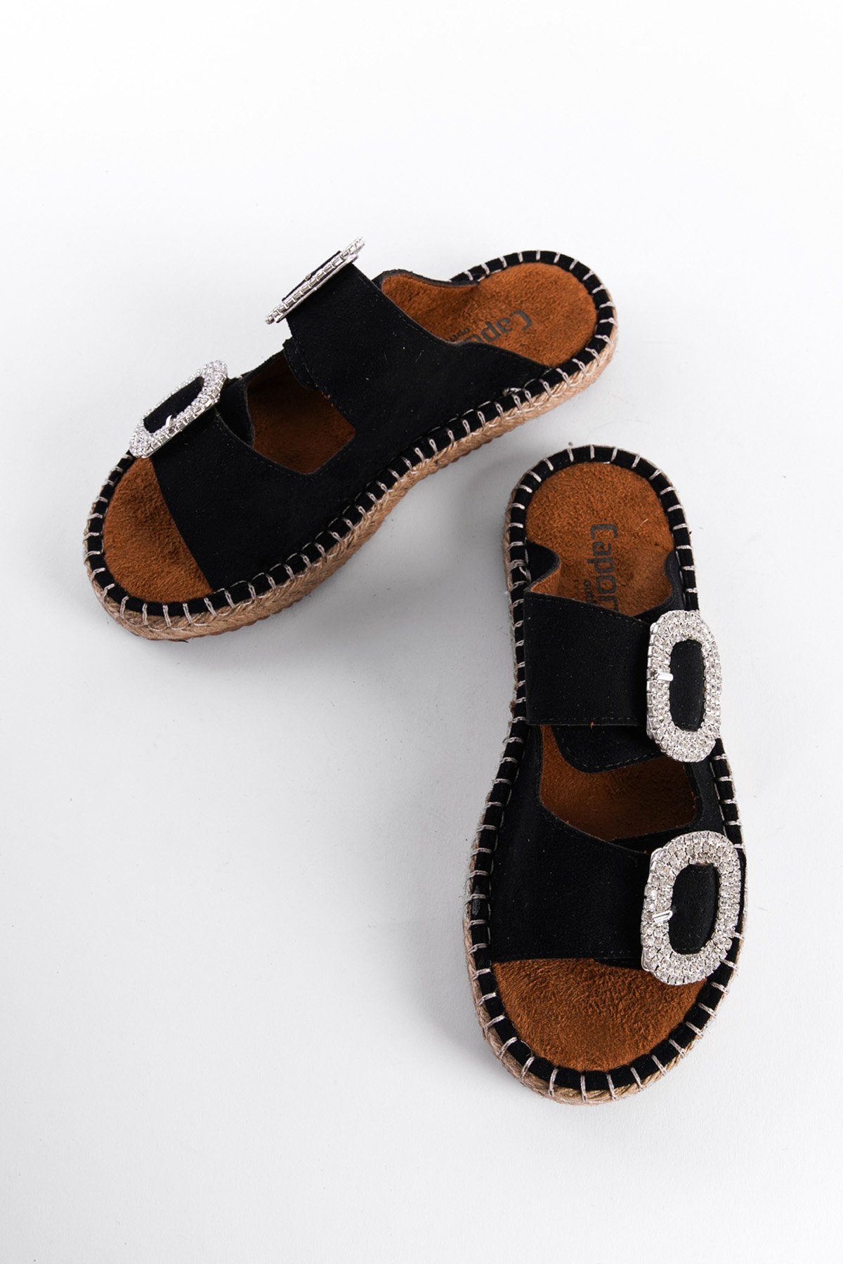 Capone Crystal Embellished Women Black Espadrille Slippers