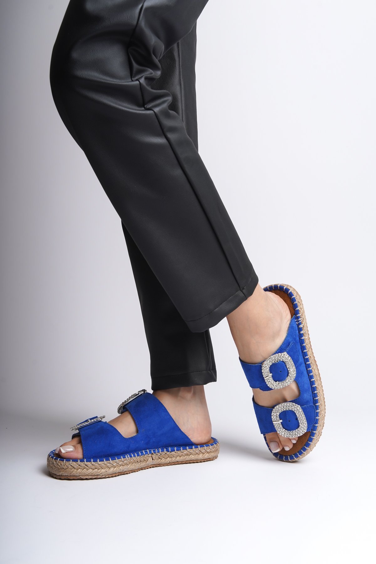 Capone Crystal Embellished Women Blue Espadrille Slippers