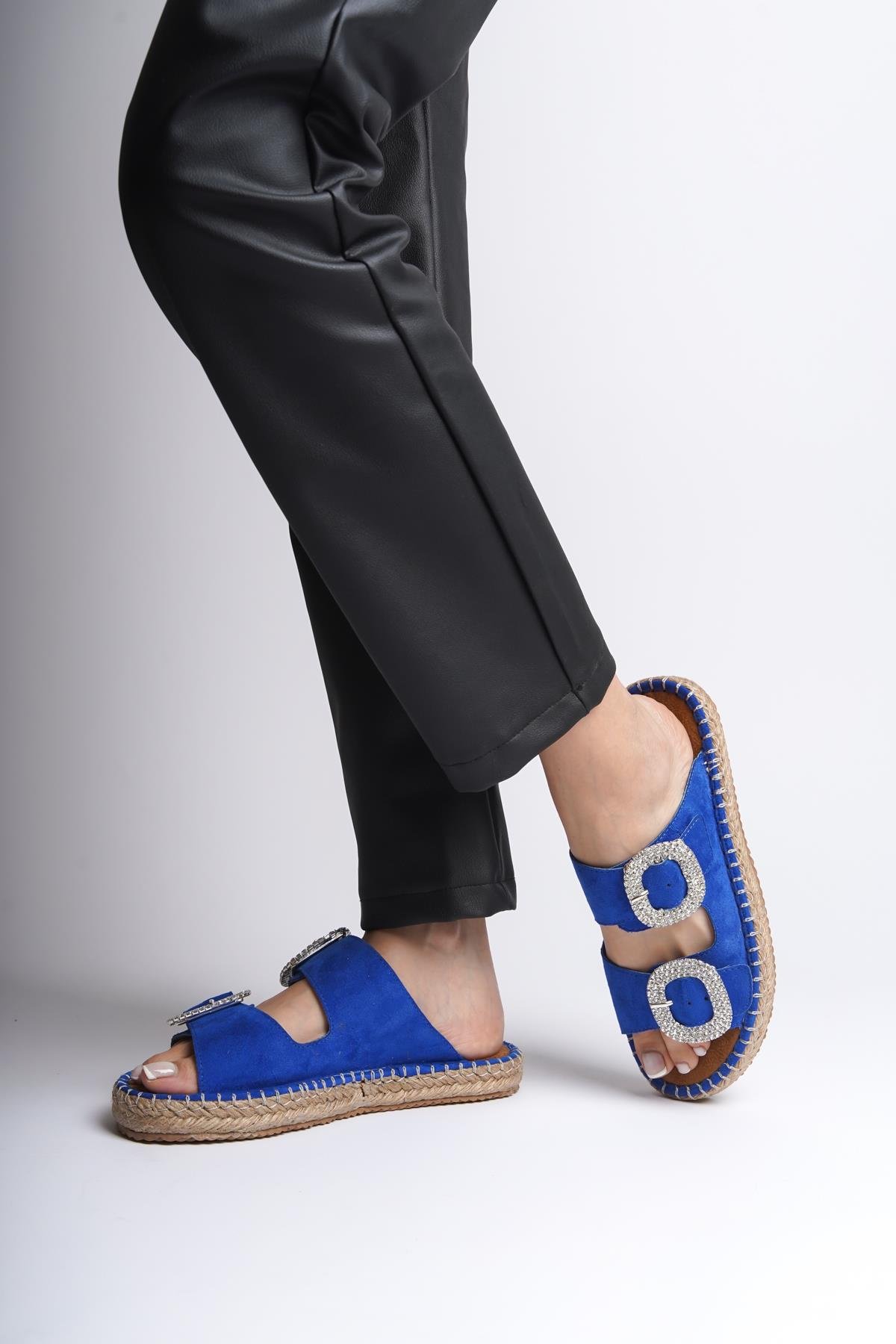 Capone Crystal Embellished Women Blue Espadrille Slippers