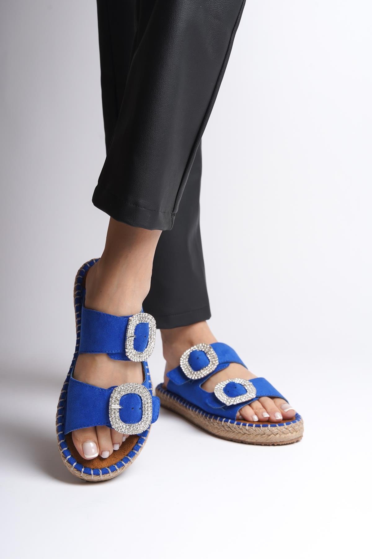 Capone Crystal Embellished Women Blue Espadrille Slippers