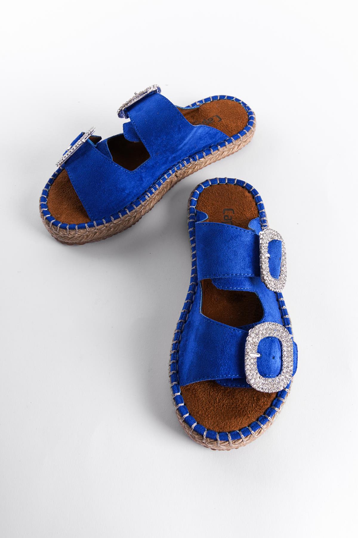 Capone Crystal Embellished Women Blue Espadrille Slippers