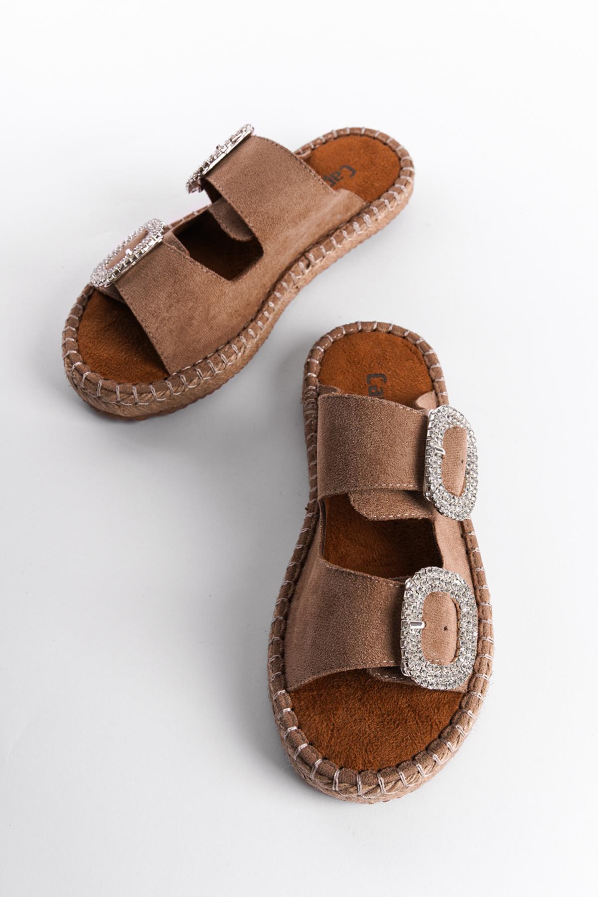 Capone Crystal Embellished Women Tan Espadrille Slippers