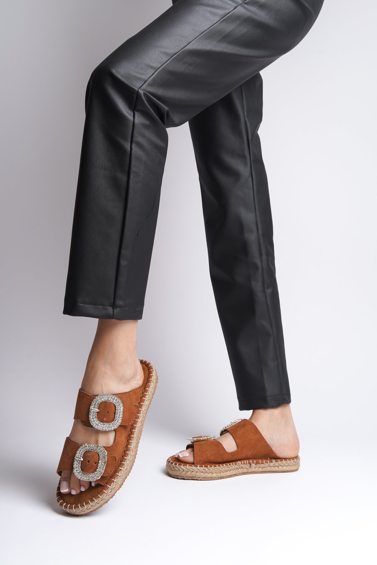 Capone Crystal Embellished Women Tan Espadrille Slippers