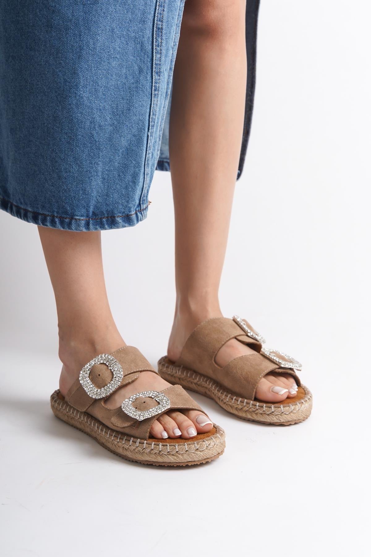 Capone Crystal Embellished Women Tan Espadrille Slippers